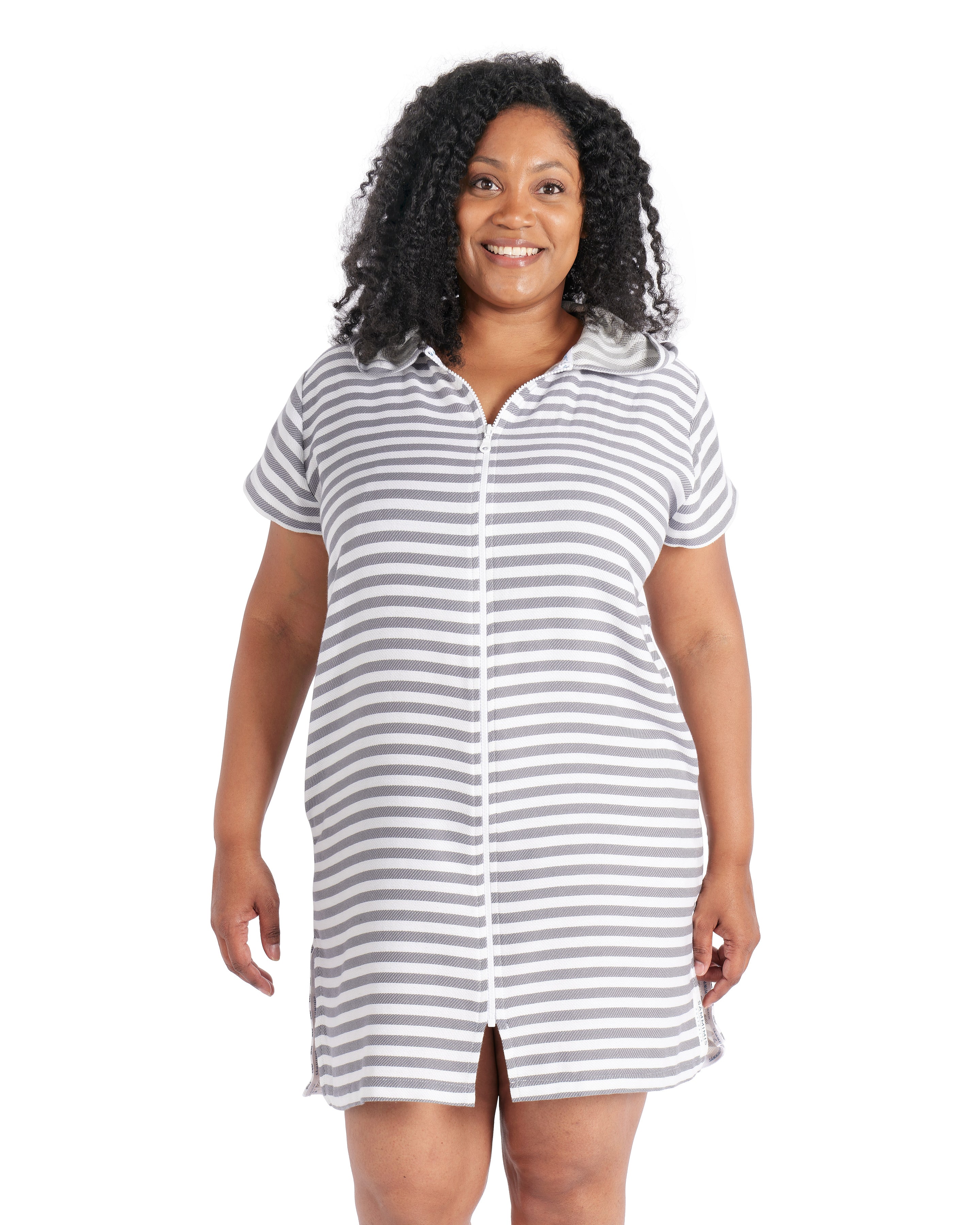 CHIOS Adult Cap Sleeve Hooded Towel Plus Size: Charcoal/Natural