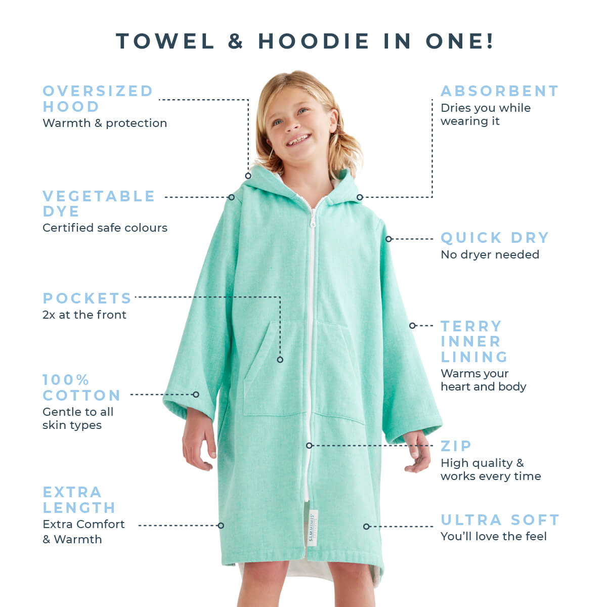 MENORCA Kids Terry Hooded Towel: Sea Green