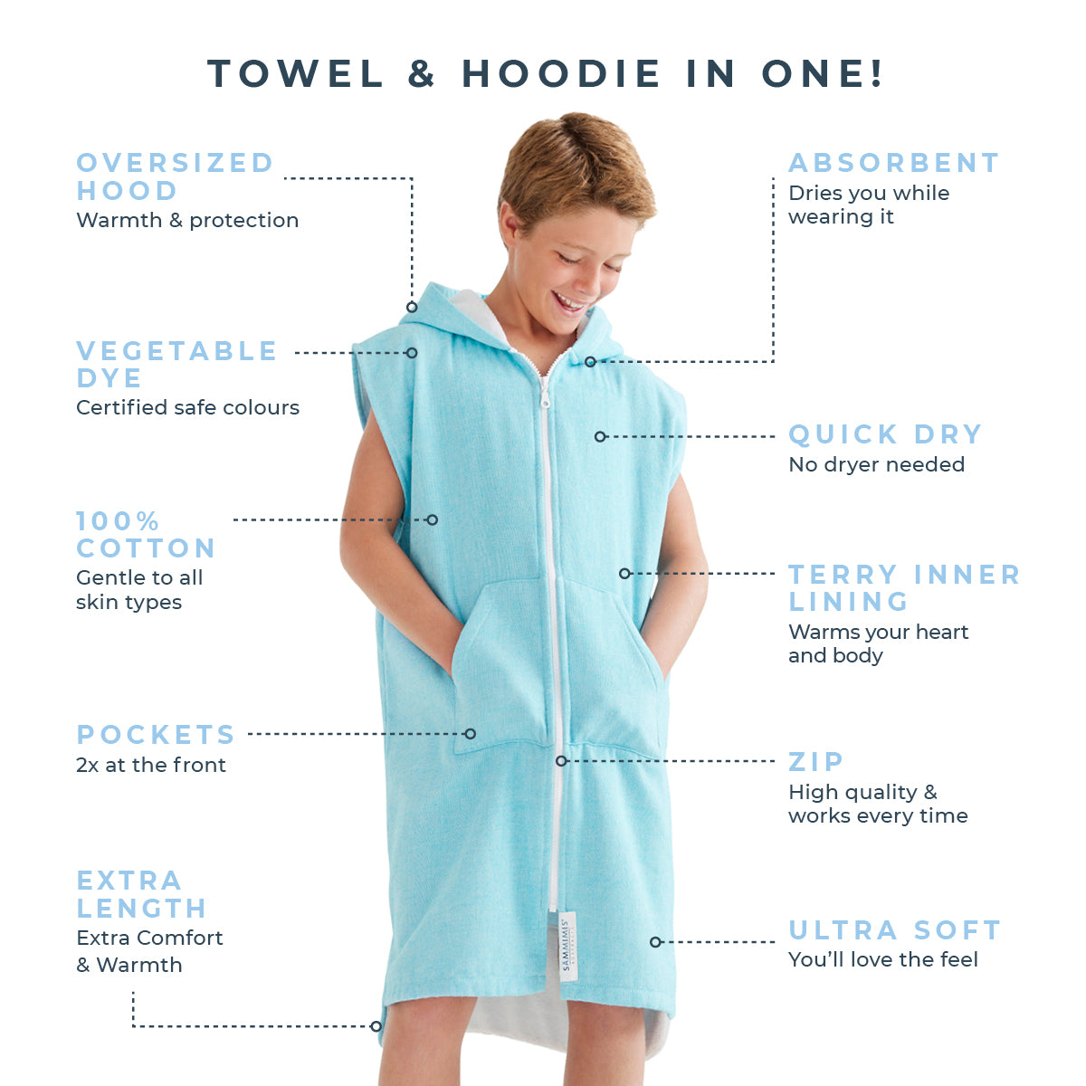 MONTEROSSO Kids Sleeveless Terry Hooded Towel: Aqua