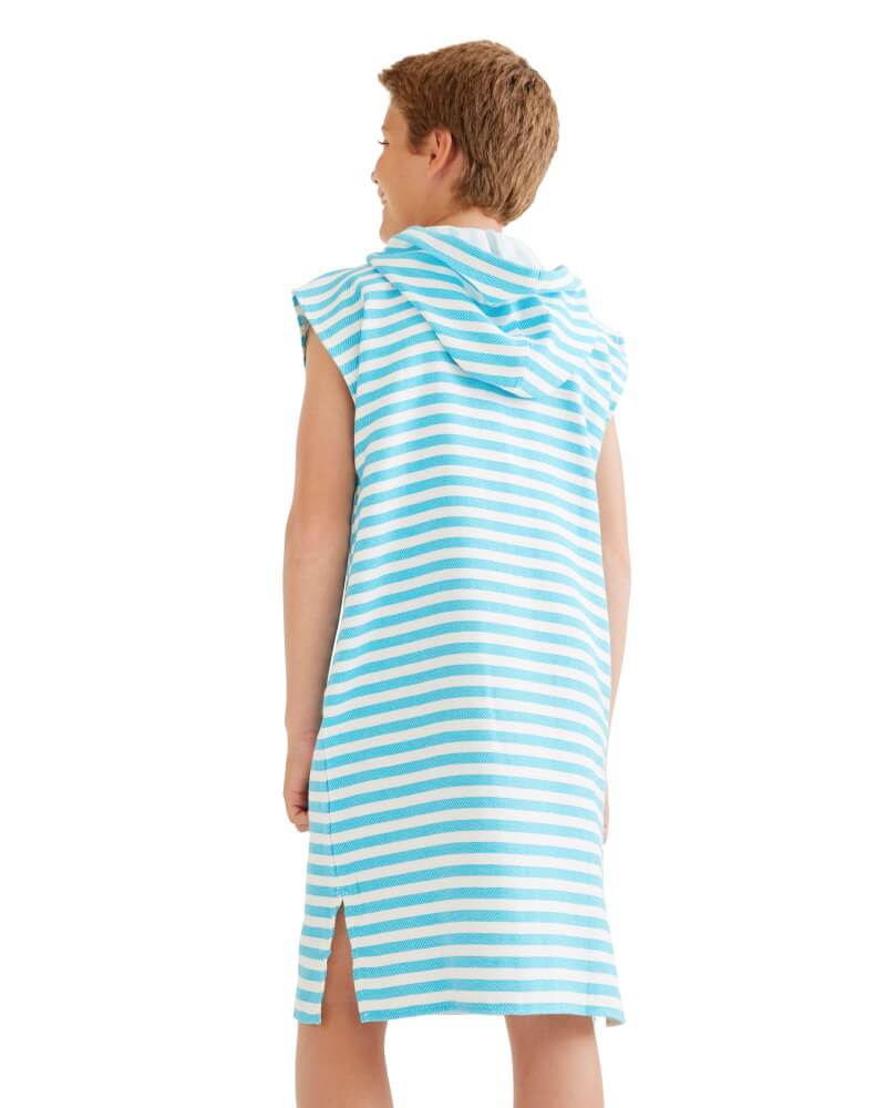 AMALFI Kids Sleeveless Hooded Towel: Aqua/White