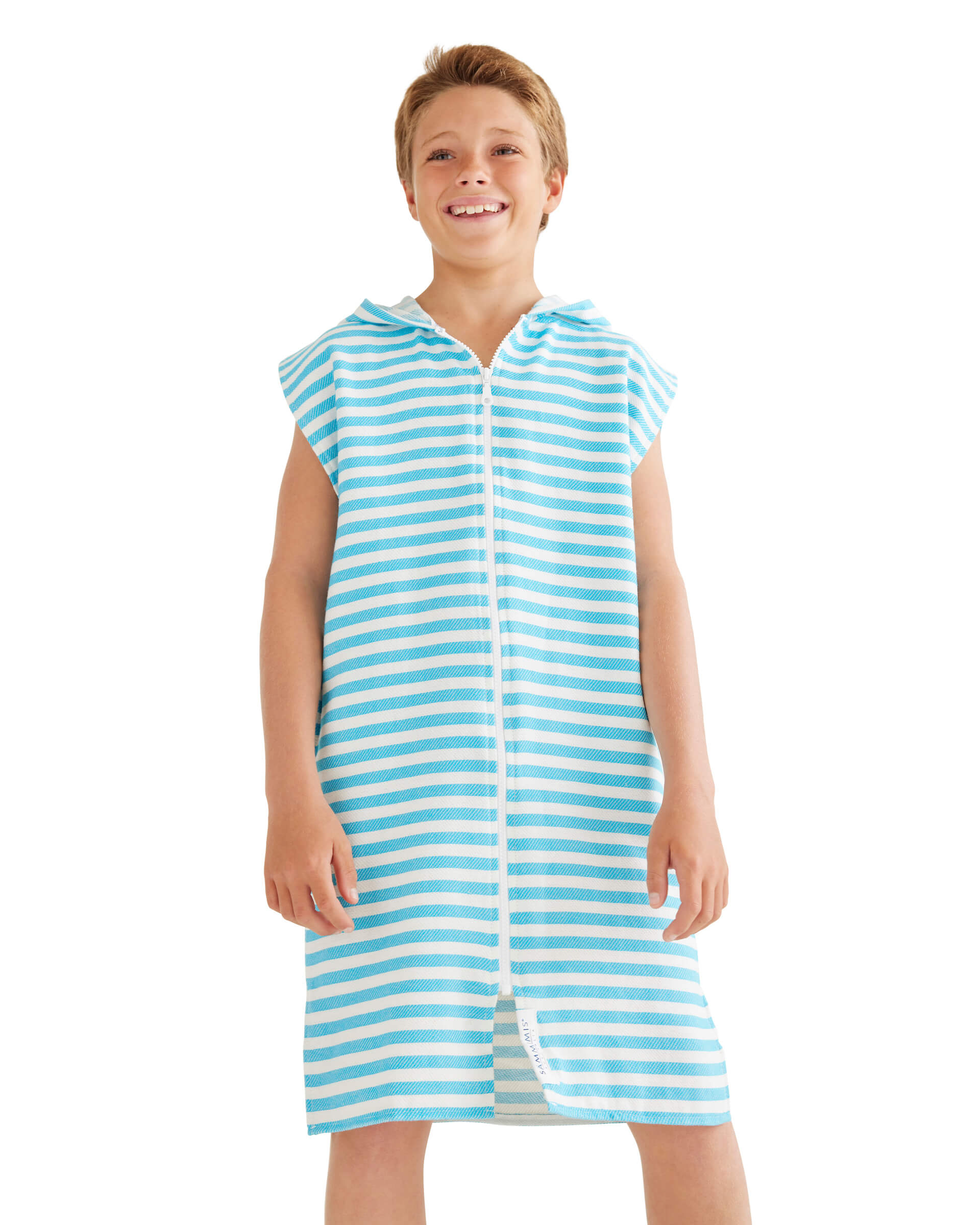 AMALFI Kids Sleeveless Hooded Towel: Aqua/White