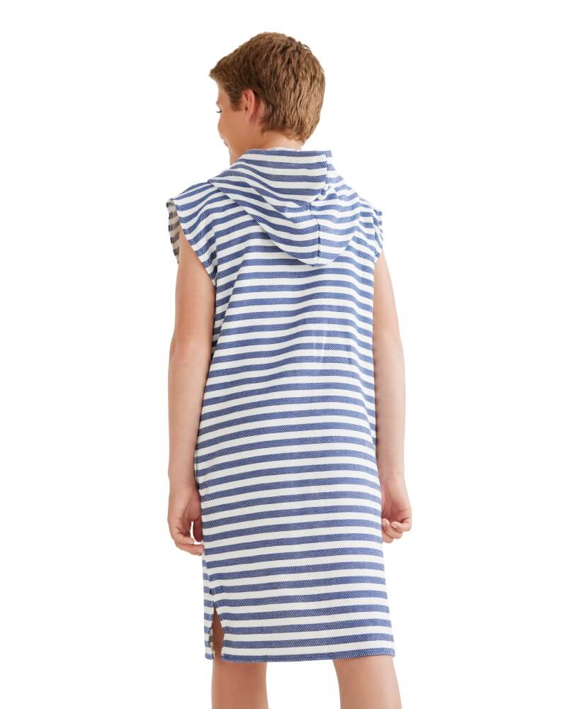AMALFI Kids Sleeveless Hooded Towel: Navy/White