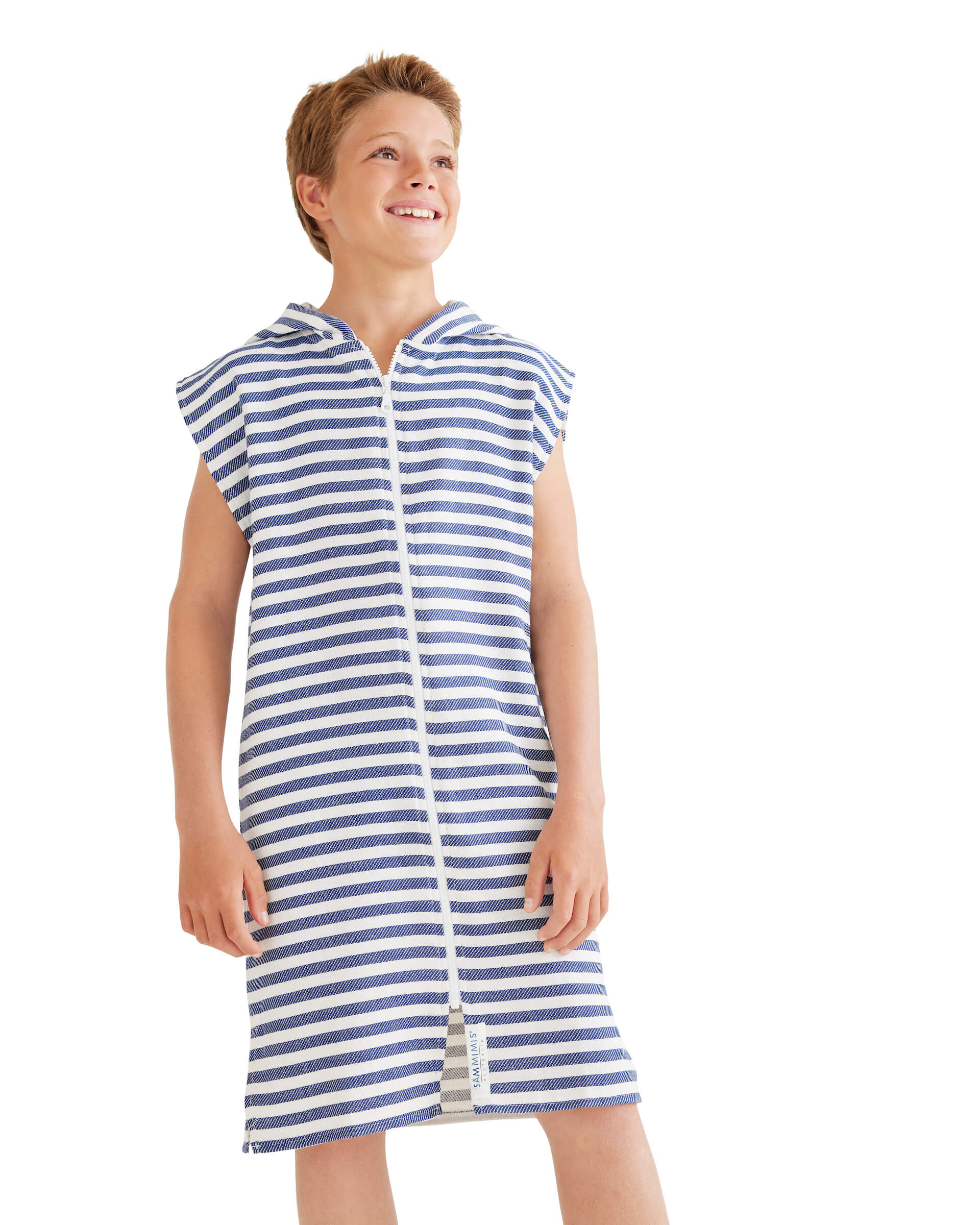 AMALFI Kids Sleeveless Hooded Towel: Navy/White