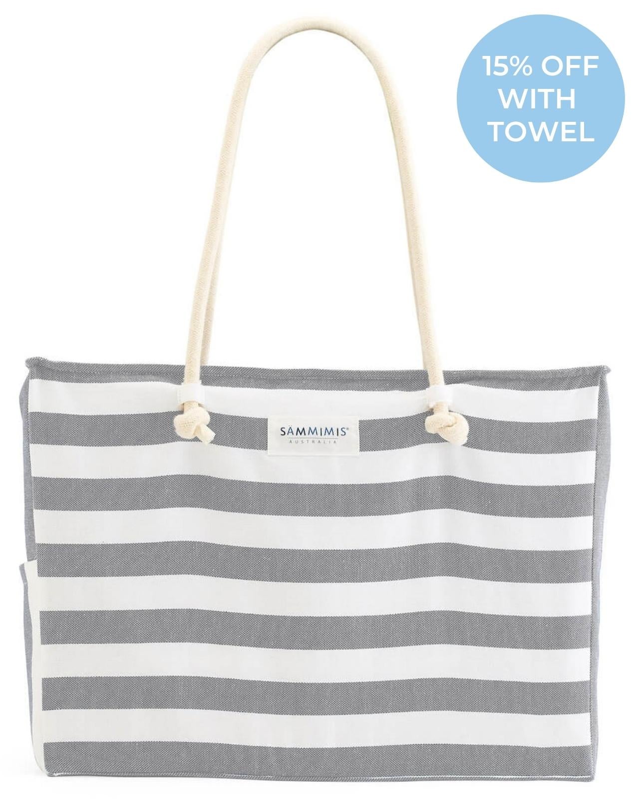 BONIFACIO Jumbo Beach Bag: Charcoal/White