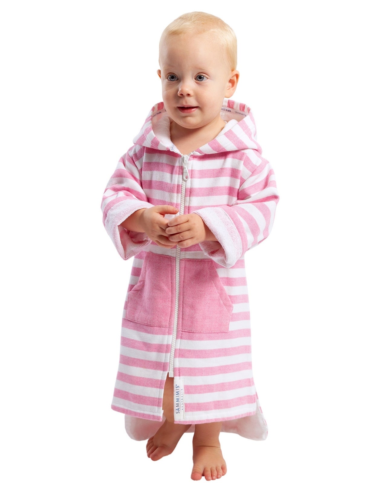 MENORCA Baby Terry Hooded Towel: Pink/White