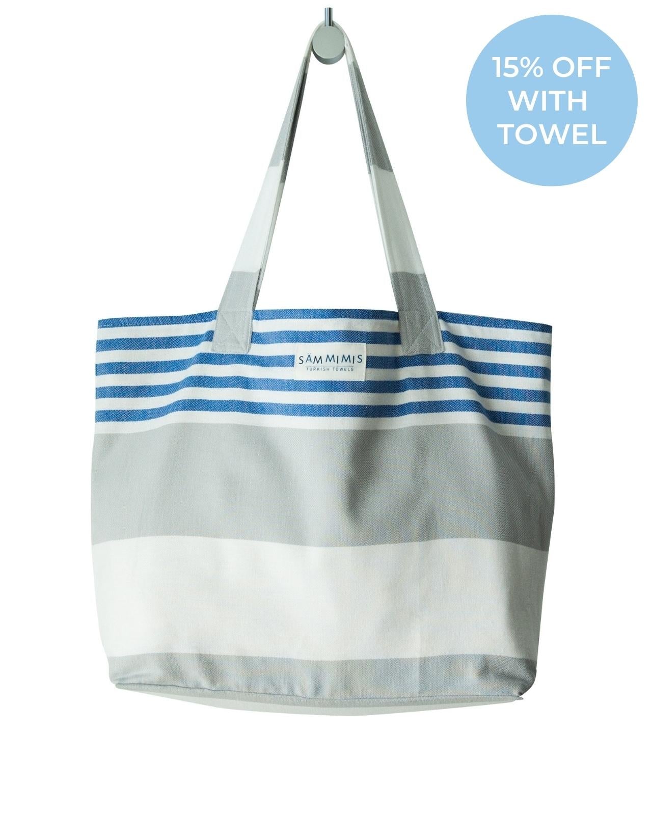 ST TROPEZ Beach Bag: Silver Grey/Royal Blue