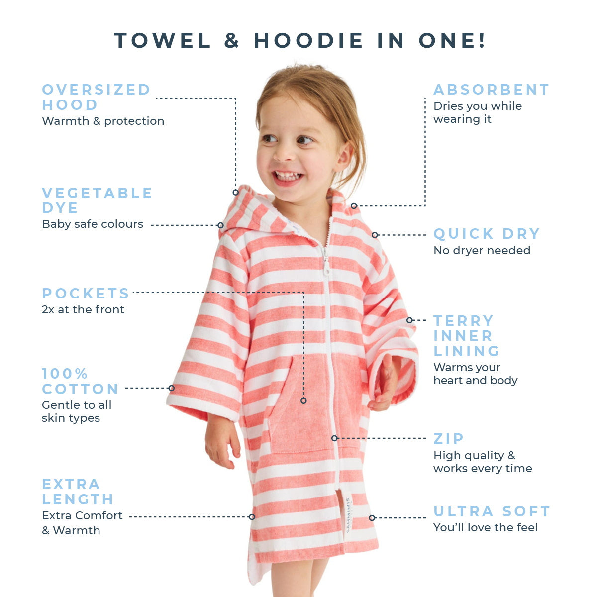 MENORCA Baby Terry Hooded Towel: Coral/White