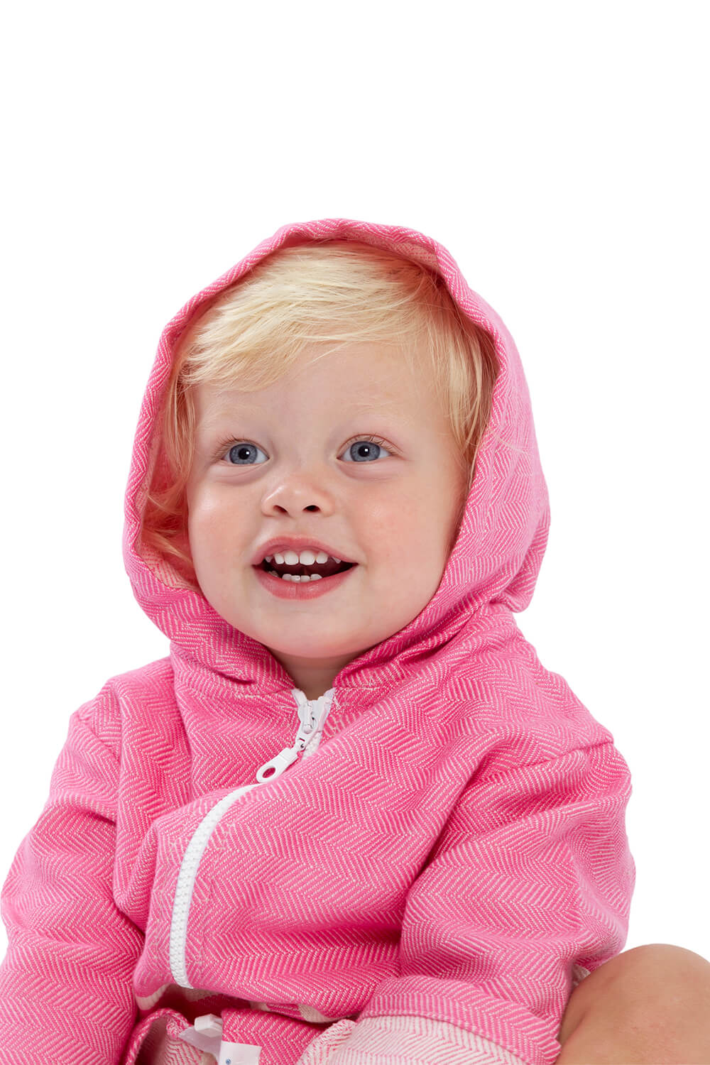 TASSOS Baby Hooded Towel: Hot Pink/White
