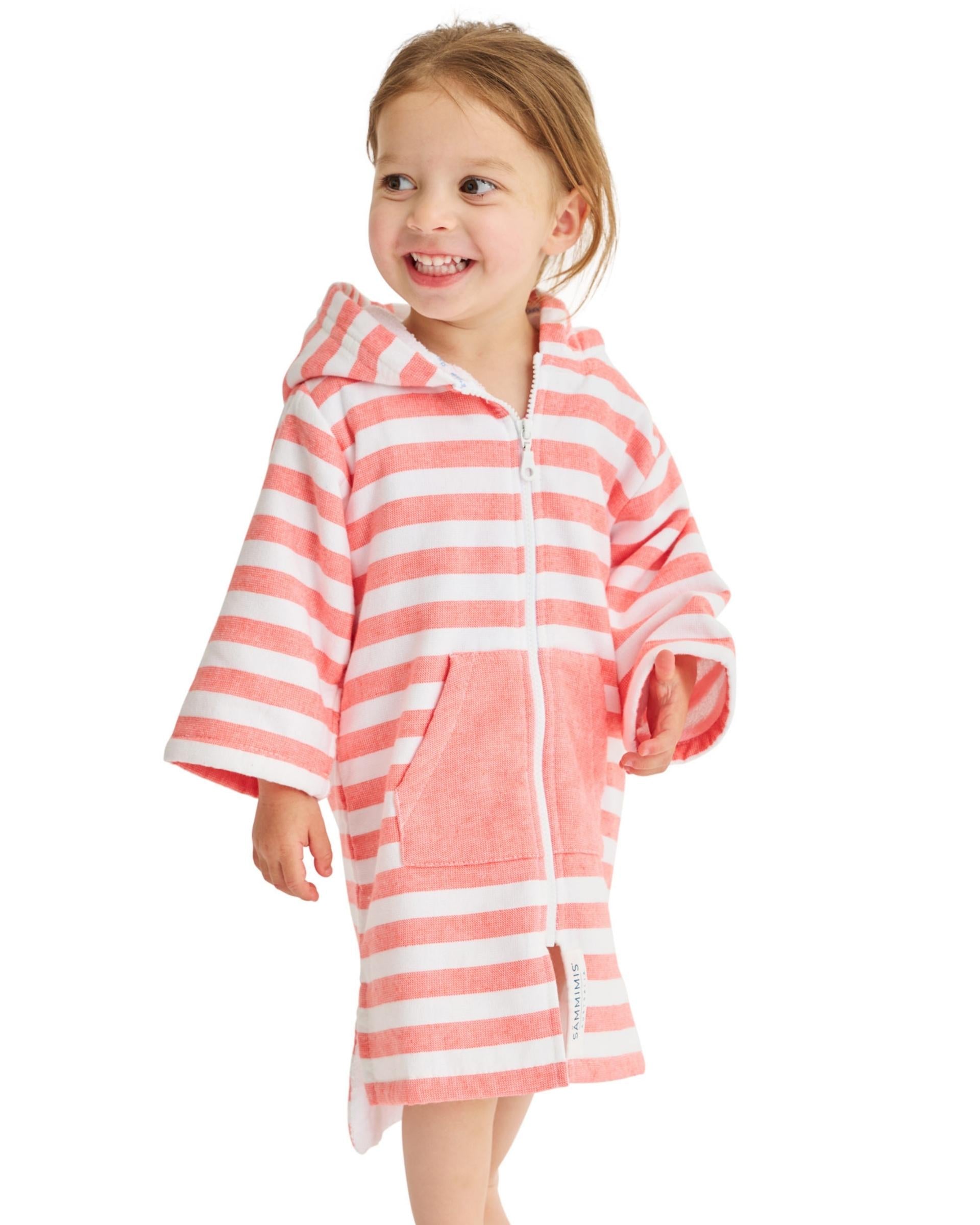 MENORCA Baby Terry Hooded Towel: Coral/White