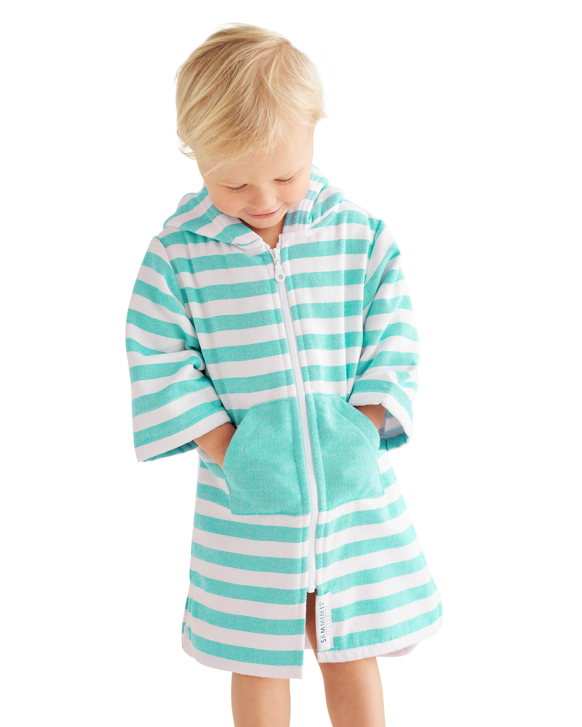 MENORCA Baby Terry Hooded Towel: Sea Green/White