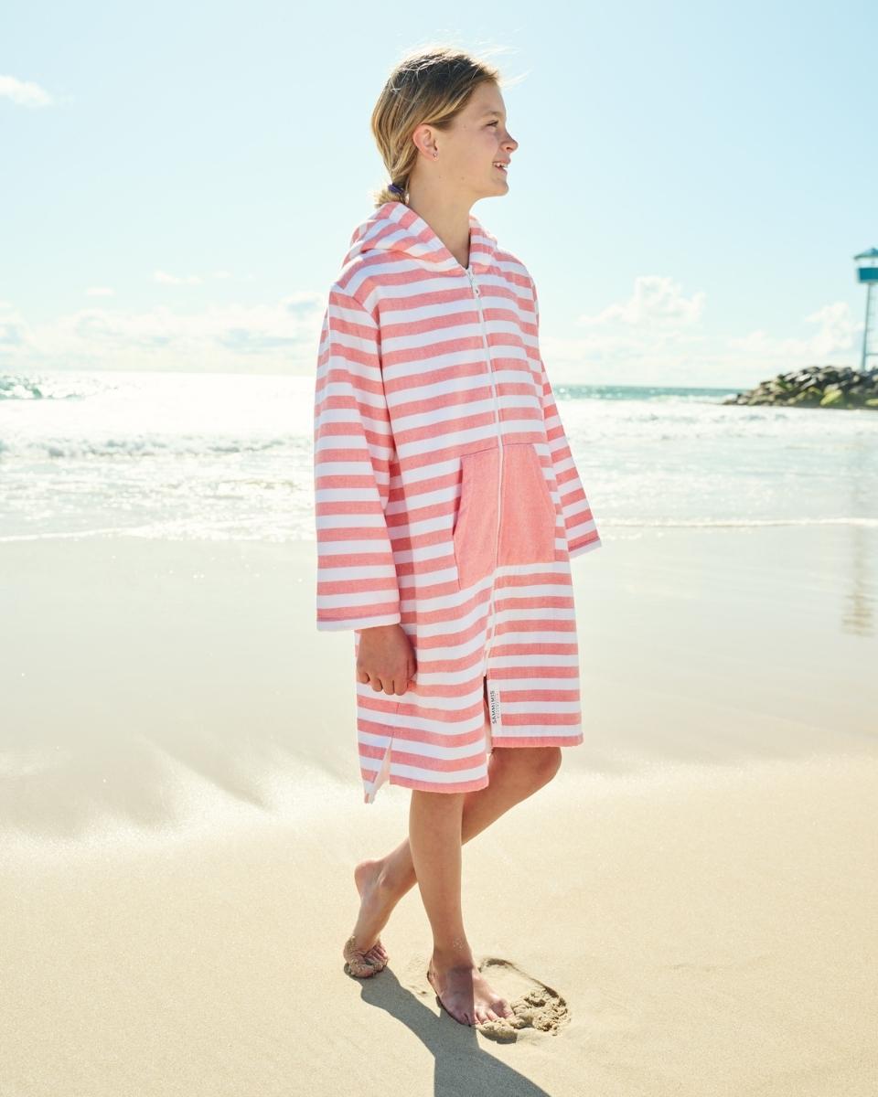 MENORCA Baby Terry Hooded Towel: Coral/White