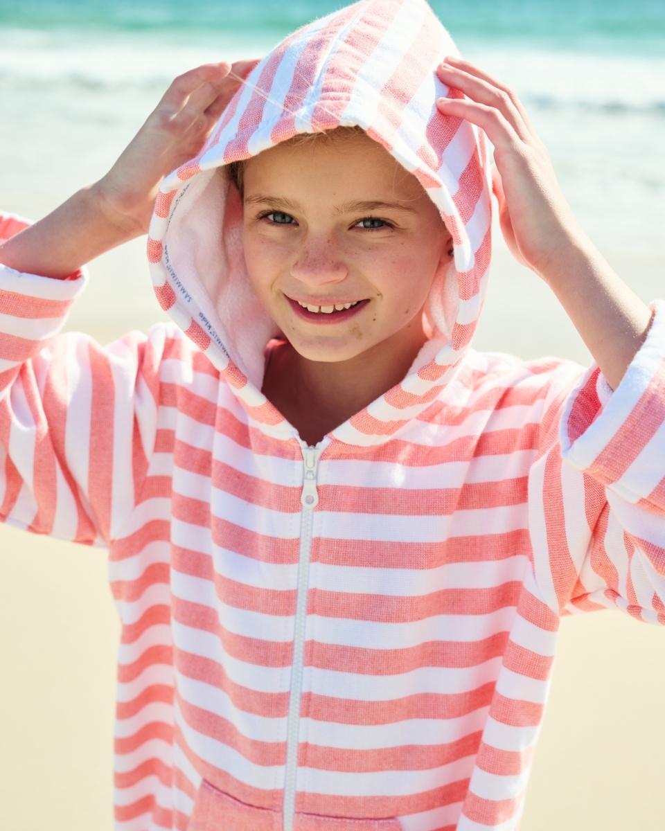 MENORCA Kids Terry Hooded Towel: Coral/White