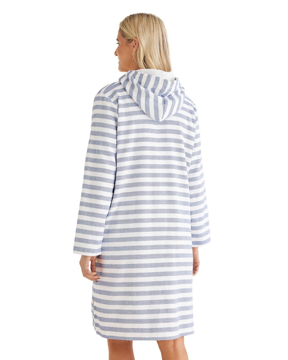POSITANO Adult Terry Hooded Towel: Navy/White