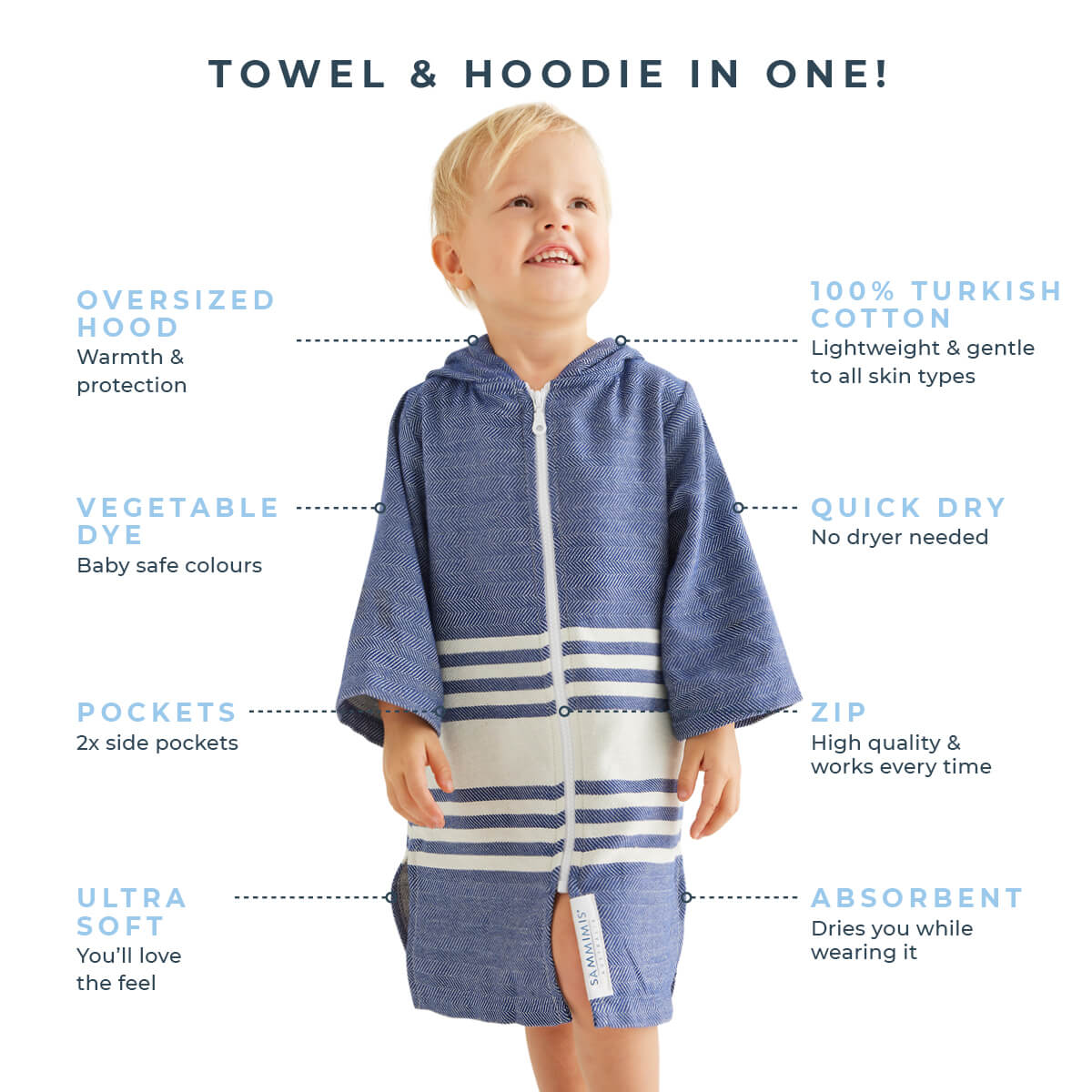 Infographic Tassos Hooded Towel Navy