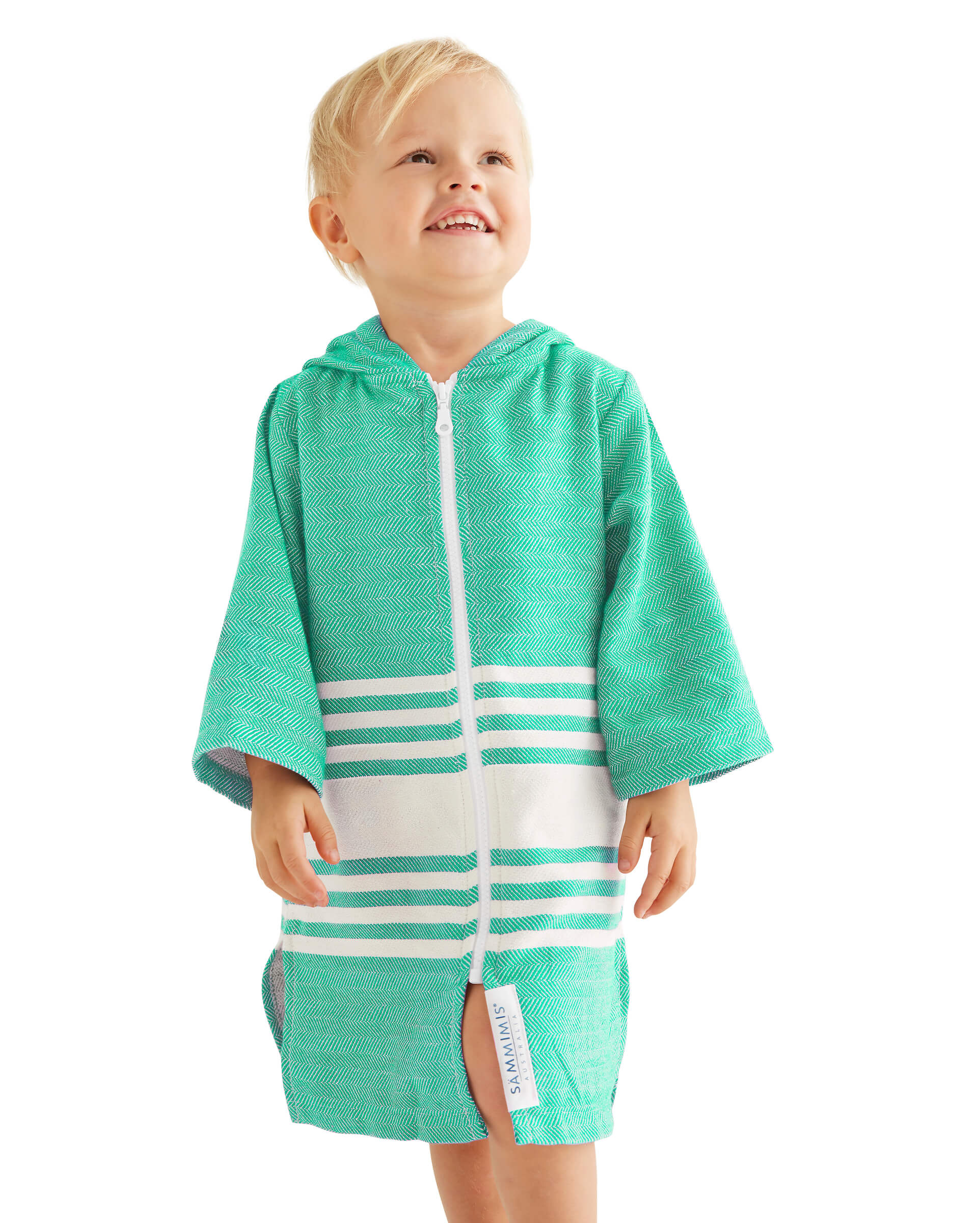 TASSOS Baby Hooded Towel: Sea Green/White