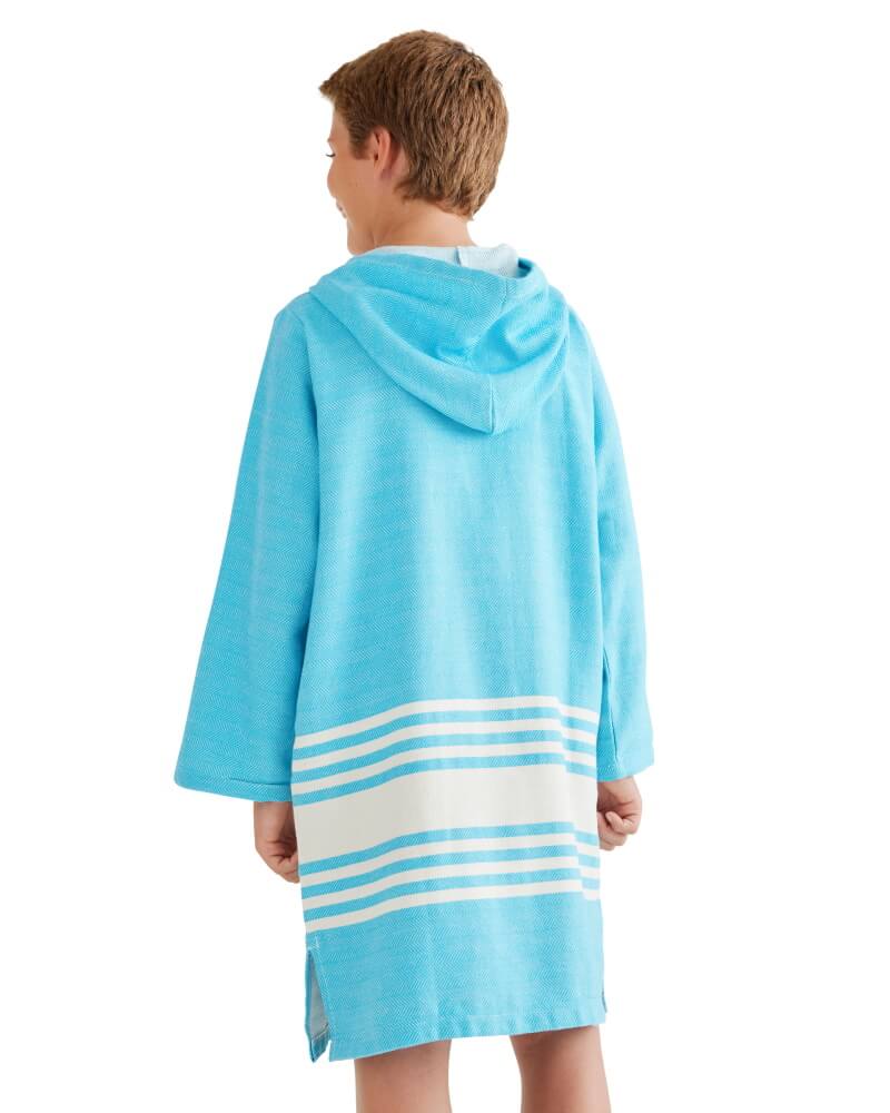 TASSOS Kids Hooded Towel: Aqua/White
