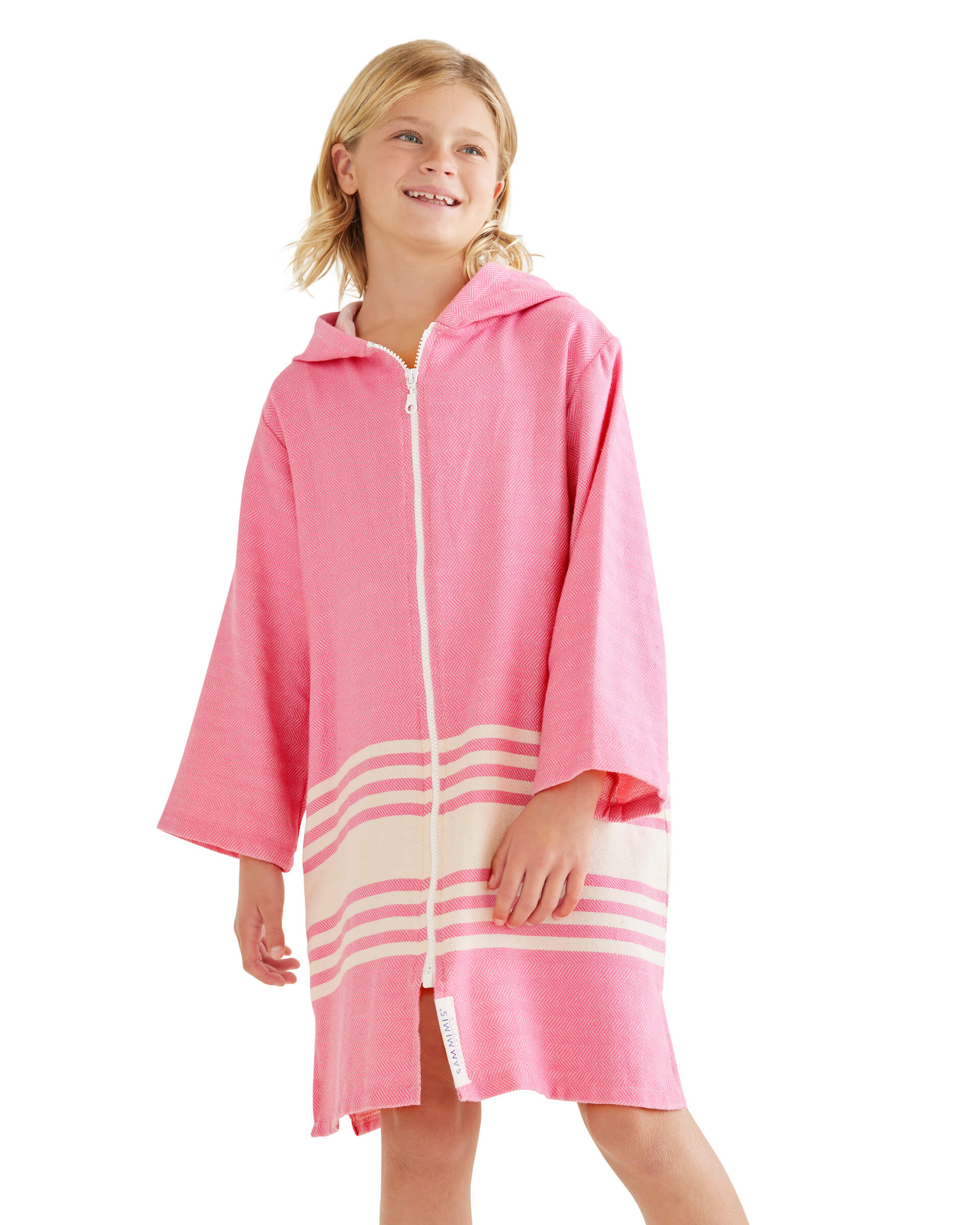 TASSOS Kids Hooded Towel: Hot Pink/White
