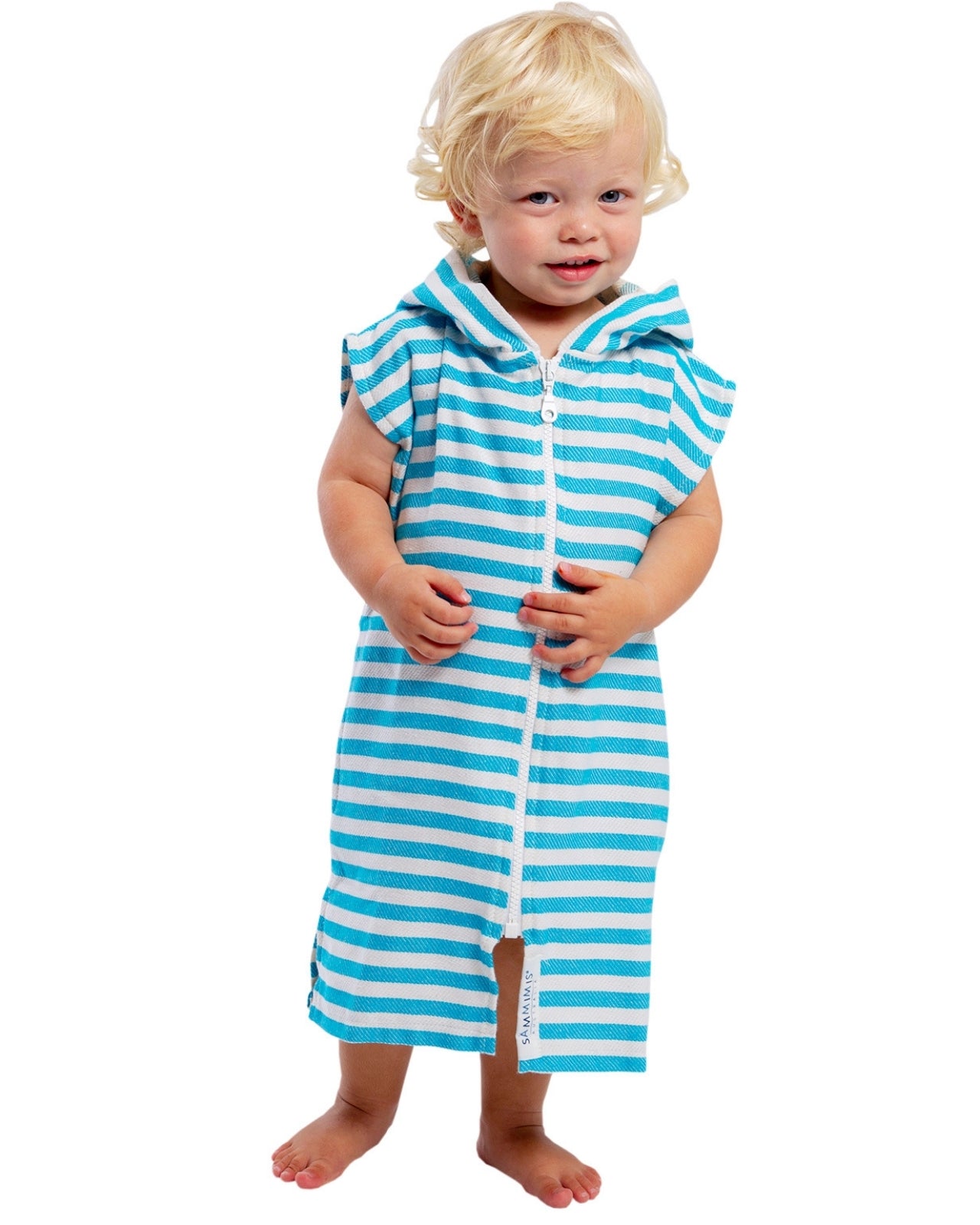 AMALFI Baby Sleeveless Hooded Towel: Aqua/WhiteAMALFI Baby Sleeveless Hooded Towel: Aqua/White