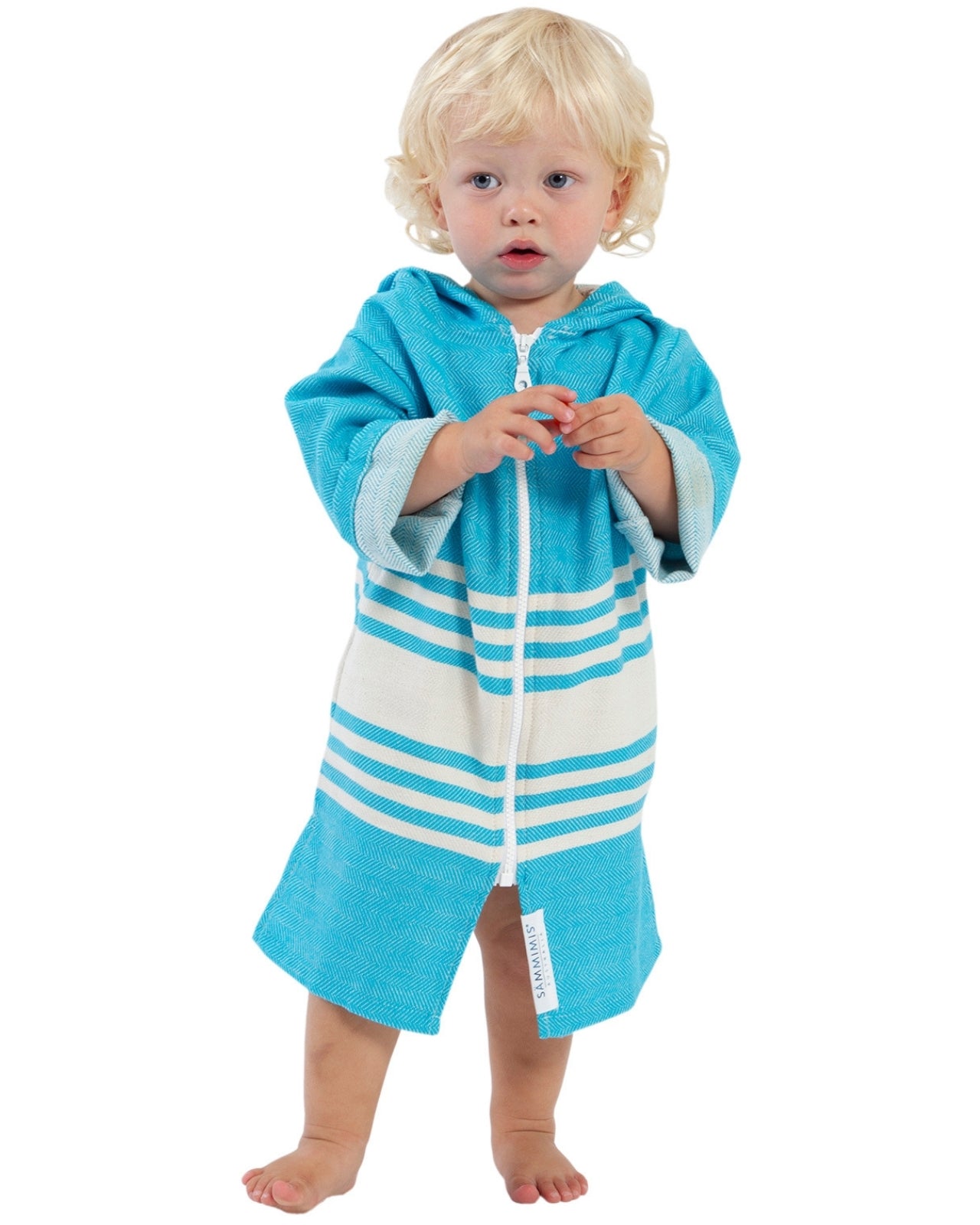 TASSOS Baby Hooded Towel: Aqua/White